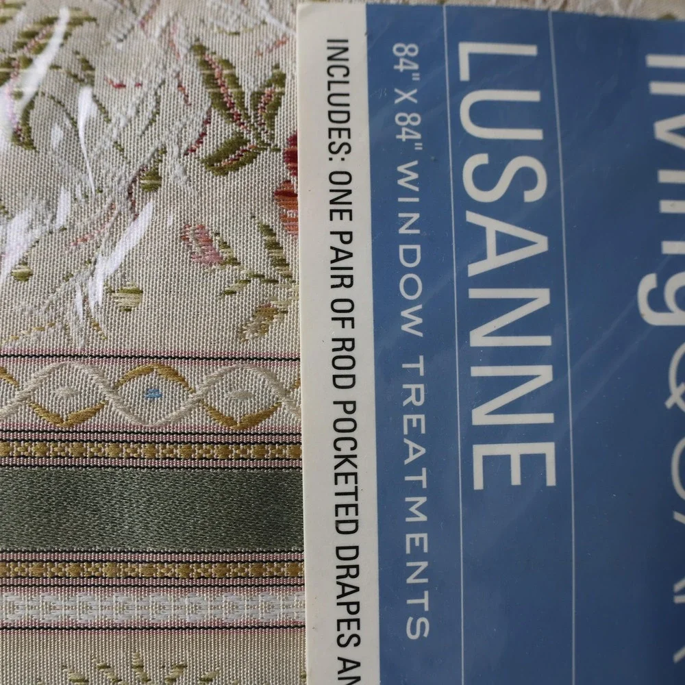Living Quarters Lusanne Window Drapery Pair 84x84 Beige Floral Lined Rod Pocket